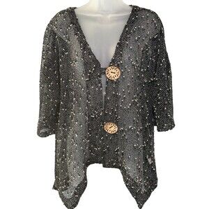 Lulu B Knit Cardigan Size XL Coconut Buttons Lagenlook Resort Beach Tropical